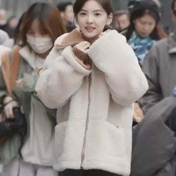 «Зимняя свободная шуба с тонкими лацканами на молнии 2024 года — стиль Spot Zhang Ruonan» One Size