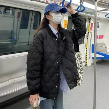 Зимняя свободная теплая хлопковая куртка с бейсбольным дизайном для женщин Верхняя одежда Пальто M зелёный