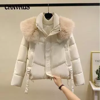 Зимняя свободная толстая хлопковая одежда с большим воротником из хлопка женская хлопковая куртка больших размеров M чёрный