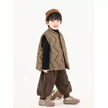 Зимняя свободная удобная теплая жилетка для мальчиков среднего и маленького возраста, однотонная куртка в стиле ретро для отдыха 140 чёрный