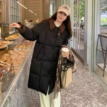 Зимняя свободная утолщенная теплая вельветовая хлопковая куртка с отворотами M хаки