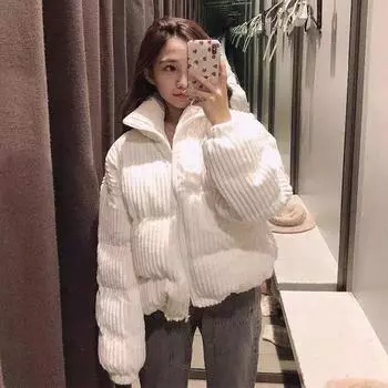 Зимняя свободная вельветовая хлопковая стеганая куртка для студентов, пальто желтого и белого цвета, теплая одежда S белый