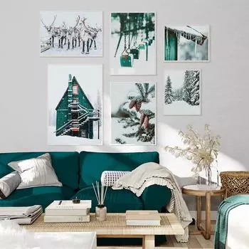 Зимняя тематическая галерея, настенная живопись, скандинавские снежинки, рождественские праздничные украшения, канадская живопись 21cm30cm NoFrame