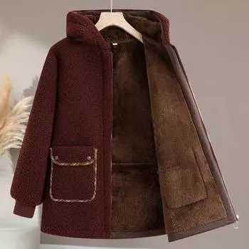 Зимняя теплая бархатная куртка с хлопковой подкладкой. Куртка с хлопковой подкладкой для мам. Утолщенная зернистая бархатная куртка с капюшоном. Женская куртка. XXXXXL красный