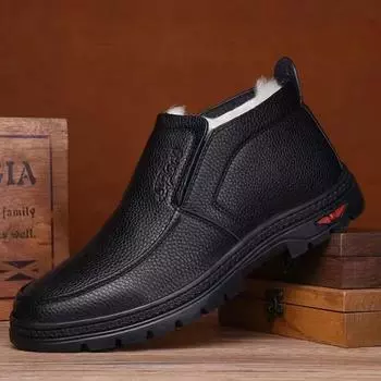 Зимняя теплая бархатная утолщенная резиновая подошва Хлопковая обувь для людей среднего и пожилого возраста Мягкая подошва Высокая хлопковая обувь Хлопковая кожаная обувь 39