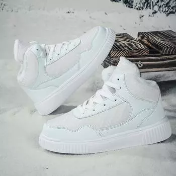 Зимняя теплая белая черная кожаная мужская повседневная обувь женская обувь с высоким берцем на плоской подошве спортивная обувь для скейтборда обувь для мужчин 36 белый