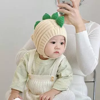 Зимняя теплая детская шапка-пуловер для мальчиков и девочек, милая шапка с динозавром, зимняя детская шерстяная шапка-ушанка 6 months-3 years old (45-50cm)