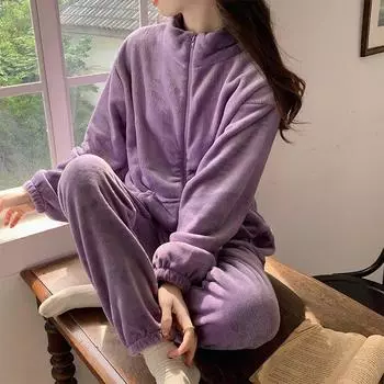 Зимняя теплая фланелевая пижама комплект утепленный теплый для девочек рождественский подарок женские пижамные комплекты ночная рубашка для отдыха пижамный костюм женская домашняя одежда M