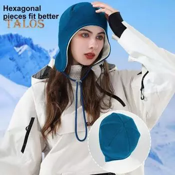 Зимняя теплая флисовая шапка с ушами, ветрозащитная толстая шапка-бини для мужчин и женщин, двухслойная термошапка для занятий спортом на открытом воздухе