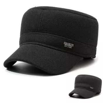 Зимняя теплая хлопковая кепка для защиты ушей для мужчин среднего и пожилого возраста, кепка с плоским верхом из плотной бархатной шерсти, защищающая от холода серый