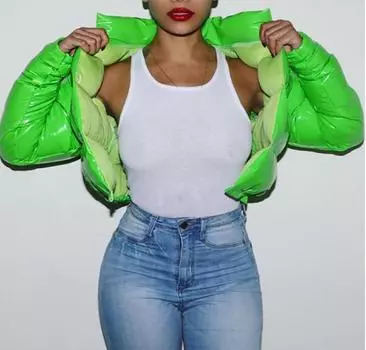 Зимняя теплая хлопковая куртка яркого цвета, металлическая короткая женская хлопковая куртка S