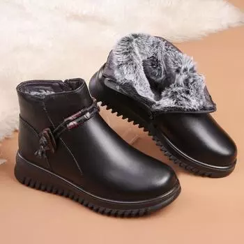 Зимняя теплая хлопковая обувь для женщин среднего и пожилого возраста. Короткие ботинки из натуральной кожи для мам. Нескользящая обувь на флисовой подкладке для бабушек. 35