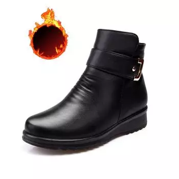Зимняя теплая хлопковая обувь с плюшевыми нескользящими женскими короткими сапогами и теплой кожаной обувью 36 чёрный