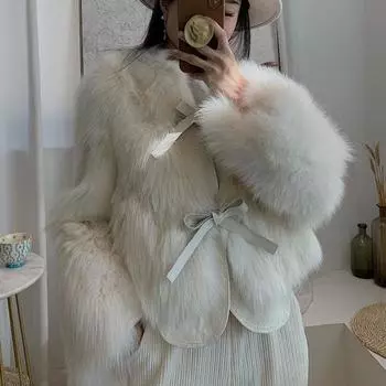 Зимняя теплая искусственная шуба для женщин, утолщенная верхняя одежда с длинным рукавом, плюшевые куртки для женщин 2025 S чёрный