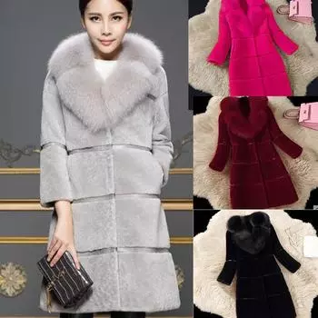 Зимняя теплая искусственная шуба из искусственного меха, длинное пальто, роскошные пальто больших размеров, женская теплая зимняя куртка с воротником S вино красного