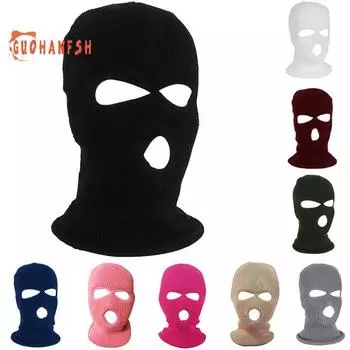 Зимняя теплая катание на лыжах, велоспорт, ветрозащитная балаклава с 3 отверстиями, капюшон, полное лицо чёрный