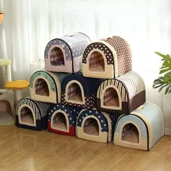Зимняя теплая кровать для кошек/собак, складная кровать для сна домашних животных, съемный и моющийся домик для кошек, будка для собак, гнездо для кошек в помещении L 60x48x43cm