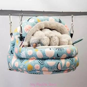 Зимняя теплая кровать для укрытия в виде пещеры для птиц, гнездо для попугаев, волнистых попугаев, попугаев с рисунком из мультфильмов, укрытие для птиц, кровать S чёрный