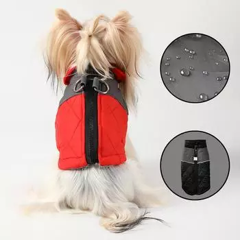 Зимняя теплая куртка для собак средних и маленьких пород с D-образным кольцом, ветрозащитная, водонепроницаемая, эластичная, флисовая одежда для щенков, шнауцеров, йорков XS чёрный