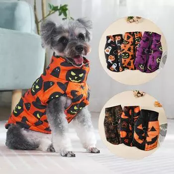 Зимняя теплая куртка для собак средних и маленьких пород, кошек с D-образным кольцом, ветрозащитная, одежда для щенков с принтом тыквы на Хэллоуин, шнауцер, чихуахуа S