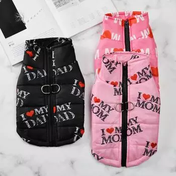 Зимняя теплая куртка для собак средних и маленьких собак, кошек, ветрозащитная, водонепроницаемая, с D-образным кольцом, одежда с принтом «Любовь щенка», пальто для чихуахуа S чёрный