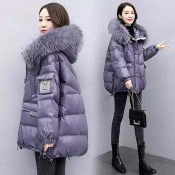 Зимняя теплая куртка из хлопка с меховым воротником и капюшоном, пальто для женщин Parker Casual S зелёный