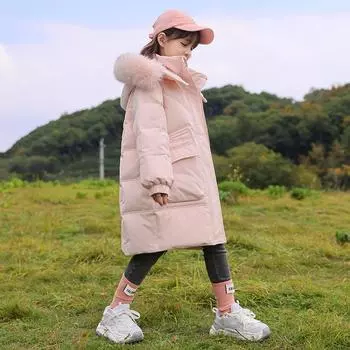 Зимняя теплая куртка-пуховик для детей, одежда для девочек, утепленная парка с капюшоном, верхняя одежда, пальто, детский зимний костюм 120