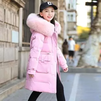 Зимняя теплая куртка-пуховик Одежда для девочек Одежда для девочек Утепленная парка Пальто с капюшоном Детская верхняя одежда Детские пальто 160 красный