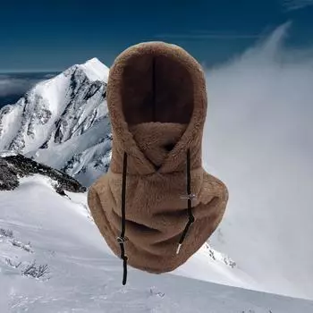 Зимняя теплая маска для лица, лыжная шапка для велоспорта, плюшевая утолщенная теплая шапка 1 pc чёрный