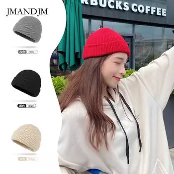 Зимняя теплая меховая шапка из дыни, вязаная женская шапка, вязаная мужская шапка, однотонная универсальная пара, пуловер, шапка бордовый