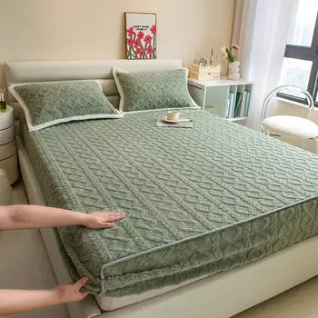 Зимняя теплая молочная бархатная кровать из трех частей с цветочным бархатом, защитная крышка для поверхности, простыня, пылезащитный чехол 90*200 кофейный