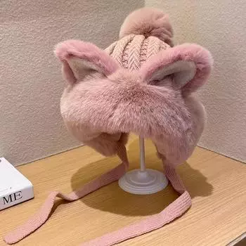 Зимняя теплая мягкая защитная шапка для ушей, женская симпатичная универсальная вязаная шапка Thunderbolt, плюшевая утолщенная шапка, шерстяная шапка, свитер, шапка One Size коричневый