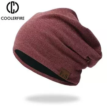 Зимняя теплая мужская мешковатая шапка-бини с напуском, шерстяная вязаная шапка для мужчин и женщин, большая зимняя шапка-бини для катания на лыжах AC2153 One Size чёрный