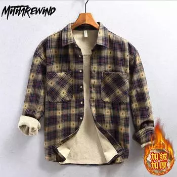 Зимняя теплая мужская одежда, уличный стиль, рубашки в клетку с длинным рукавом для мужчин, молодежная мода, повседневная утолщенная флисовая рубашка с двойными карманами M армия зеленый