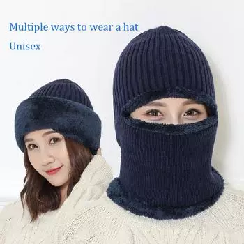 Зимняя теплая мужская шапка-шарф, дышащая шерстяная вязаная шапка, коралловый флис, балаклава, шапки для женщин, двухслойная защитная шапка чёрный