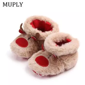 Зимняя теплая обувь для маленьких девочек и мальчиков, Muply, рождественские кроссовки с лосем, противоскользящая обувь для новорожденных девочек, обувь 11cm хаки