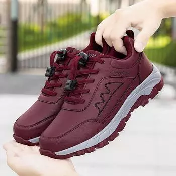 Зимняя теплая обувь для женщин и мужчин, обувь для мам среднего возраста, водонепроницаемая спортивная обувь, женская кожаная повседневная обувь на плоской подошве, амортизирующая обувь для ходьбы на открытом воздухе 36 красный