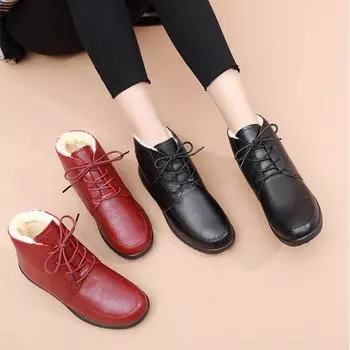 Зимняя теплая обувь для женщин, короткие женские ботильоны, женские зимние ботинки с мехом, повседневные водонепроницаемые женские ботинки в стиле ретро для мам 35 чёрный