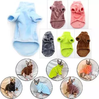 Зимняя теплая одежда для безволосых кошек, водолазка, свитер для кошек, пальто, пуловер из мягкого пуха, рубашка, утепленная одежда для кошек сфинкса, одежда для домашних животных XS зелёный