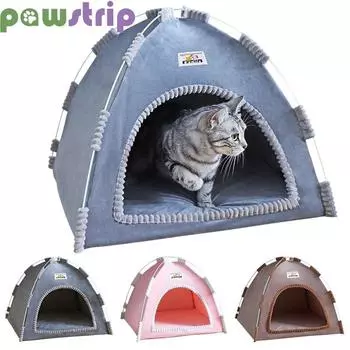 Зимняя теплая палатка для домашних животных и кошек, пещера, складная теплая кровать для сна для кошек, милый моющийся домик для котенка и щенка, товары для кошек S-36x36x28cm серый