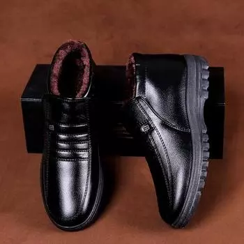 Зимняя теплая плюшевая кожаная мужская обувь, высокие водонепроницаемые ботильоны, повседневная хлопковая обувь, мягкая подошва, утолщенная обувь для пожилых людей 38