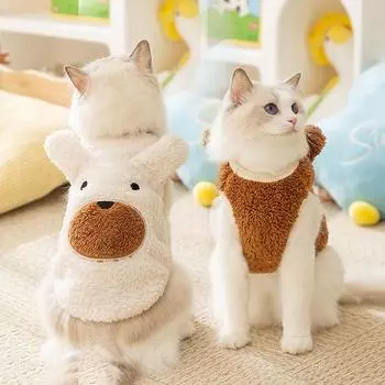 Зимняя теплая плюшевая одежда для кошек, пальто, свитер для медведя, милые домашние животные, одежда для собак, одежда для плюшевого шнауцера, куртка для щенка, дизайнерская одежда для кошек S белый