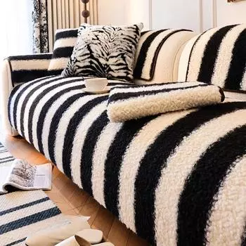 Зимняя теплая плюшевая подушка для дивана, утолщенная овечья шерсть, чехлы для дивана, коврик с противоскользящими полосками, стильный протектор для дивана, украшение для гостиной A 70x70
