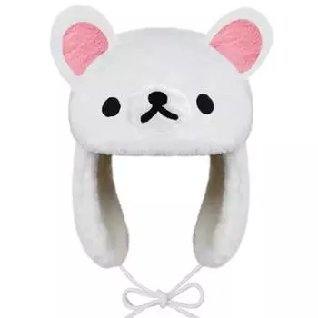 Зимняя теплая плюшевая шапка с изображением медведя белого коричневого цвета OneSize белый