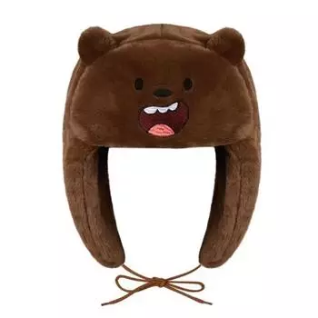 Зимняя теплая плюшевая шапка с изображением медведя белого коричневого цвета OneSize белый