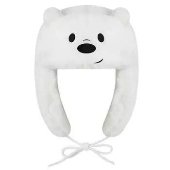 Зимняя теплая плюшевая шапка с изображением медведя белого коричневого цвета OneSize белый