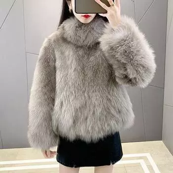 Зимняя теплая плюшевая шуба из искусственного меха с воротником-стойкой, модные теплые меховые куртки женские утолщенные верхние куртки женские куртки пальто S белый