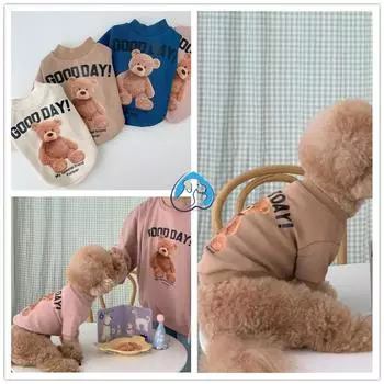 Зимняя теплая повседневная одежда с милыми домашними животными, толстовки с капюшоном с изображением бишона, дизайн с мультяшным медведем для щенков, собак, пуделей, плюшевый свитер для девочек, куртка XS