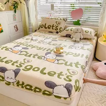 Зимняя теплая простыня для двойной кровати, фланелевый флисовый наматрасник в мультяшном стиле, односпальная/двуспальная кровать, простыня на резинке 90x200x25cm 1pc