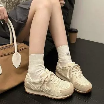 Зимняя теплая ретро универсальная спортивная обувь Forrest Gump на платформе женская 2024 года новая осенняя легкая немецкая тренировочная повседневная обувь женская 35 белый